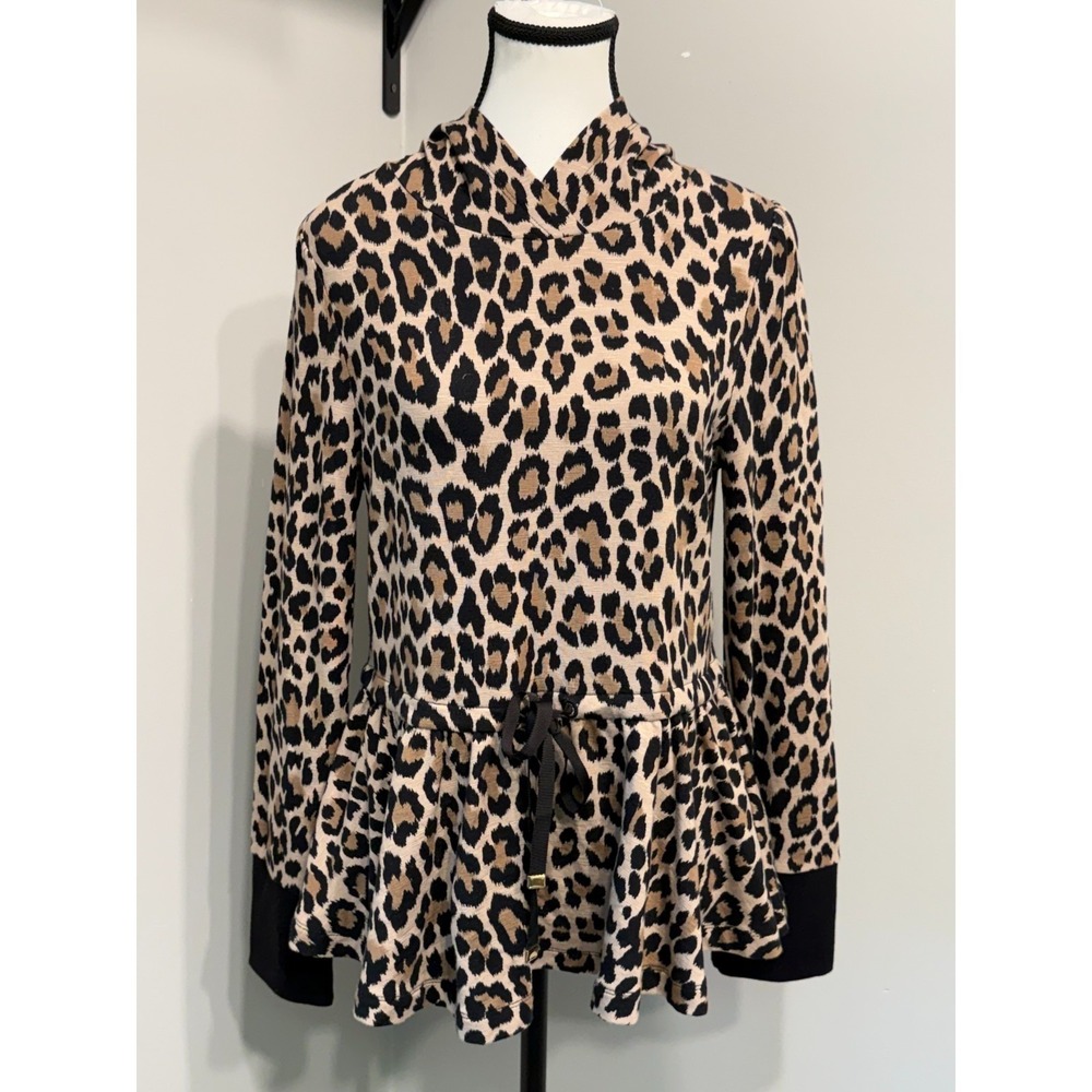 NWT  Kate Spade New York Medium Terry Cloth Leopard Print Peplum Hoodie